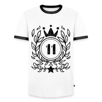 11 Jahre alt Krone - 11 Geburtstag - Männer Kontrast-T-Shirt - Weiß/Schwarz - Vorne - AI Model Female 172 light (172cm) & AI Model Male 178 dark (178cm)