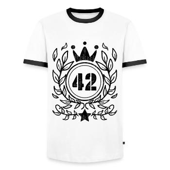 42 - Année de naissance année 1942 - T-shirt contrasté Homme - blanc/noir - Devant - AI Model Female 172 light (172cm) & AI Model Male 178 dark (178cm)