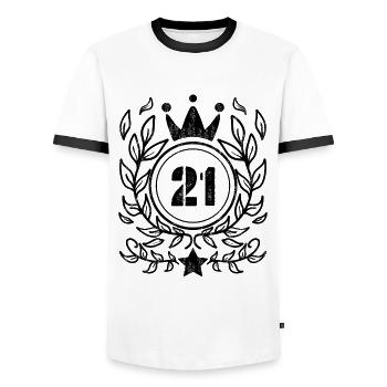 21 years old crown - 21 birthday - Men's Ringer Shirt - white/black - Front - AI Model Female 172 light (172cm) & AI Model Male 178 dark (178cm)