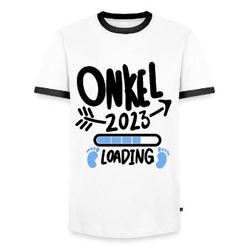 Onkel 2023 - Onkel werden - Onkel loading 2023 - Männer Kontrast-T-Shirt - Weiß/Schwarz - Vorne - AI Model Female 172 light (172cm) & AI Model Male 178 dark (178cm)