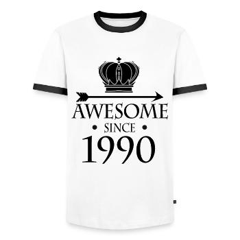 Born in 1990 - Fantastic since 1990 - Men's Ringer Shirt - white/black - Front - AI Model Female 172 light (172cm) & AI Model Male 178 dark (178cm)