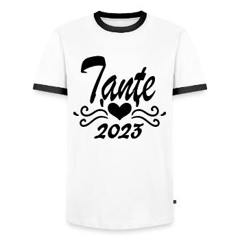 Tante 2023 - Tante werden - Tante Geschenk - Männer Kontrast-T-Shirt - Weiß/Schwarz - Vorne - AI Model Female 172 light (172cm) & AI Model Male 178 dark (178cm)