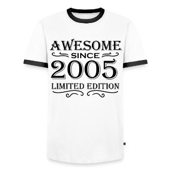 2005 - Men's Ringer Shirt - white/black - Front - AI Model Female 172 light (172cm) & AI Model Male 178 dark (178cm)