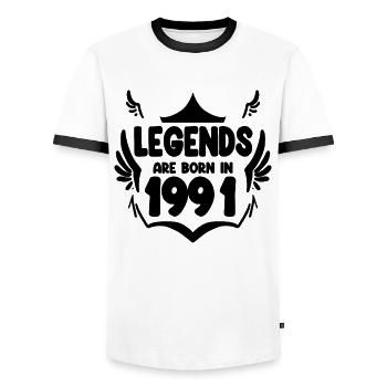 1991 - Né en 1991 - T-shirt contrasté Homme - blanc/noir - Devant - AI Model Female 172 light (172cm) & AI Model Male 178 dark (178cm)