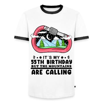 Hiking 55th birthday hiker 55 years old - Men's Ringer Shirt - white/black - Front - AI Model Female 172 light (172cm) & AI Model Male 178 dark (178cm)