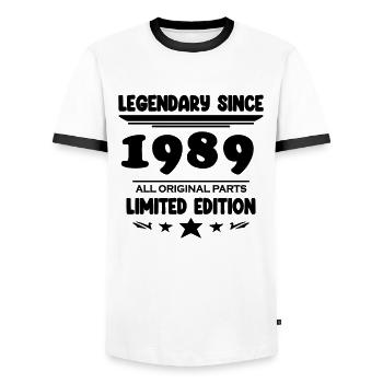 1989 - Né 1989 - Année de construction 1989 - T-shirt contrasté Homme - blanc/noir - Devant - AI Model Female 172 light (172cm) & AI Model Male 178 dark (178cm)