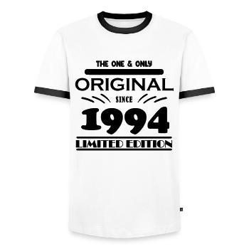 1994 - Baujahr 1994 - Jahrgang 1994 - Männer Kontrast-T-Shirt - Weiß/Schwarz - Vorne - AI Model Female 172 light (172cm) & AI Model Male 178 dark (178cm)