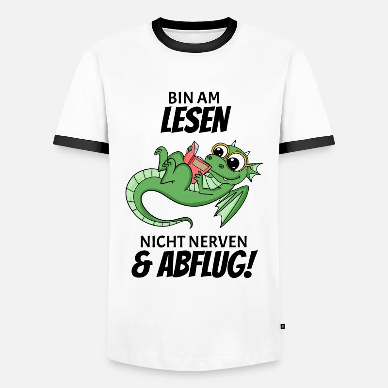 Bücher Drache Drachen - Männer Kontrast-T-Shirt - Weiß/Schwarz