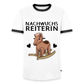 Reiterin Nachwuchs Pferd - Männer Kontrast-T-Shirt - Weiß/Schwarz - Vorne - AI Model Female 172 light (172cm) & AI Model Male 178 dark (178cm)