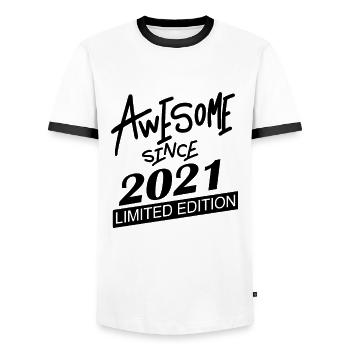 2021 - Jahrgang 2021 - Männer Kontrast-T-Shirt - Weiß/Schwarz - Vorne - AI Model Female 172 light (172cm) & AI Model Male 178 dark (178cm)