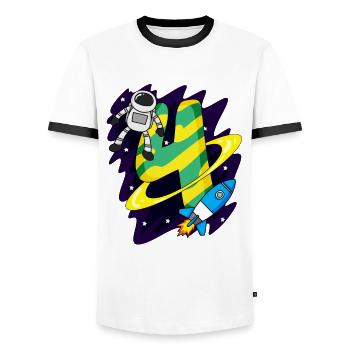 4 Birthday Boy Astronaut - four years - Men's Ringer Shirt - white/black - Front - AI Model Female 172 light (172cm) & AI Model Male 178 dark (178cm)
