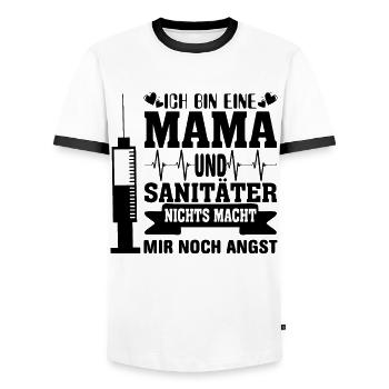 Sanitäter Frau Mama Mutter Sani Geschenk Spruch - Männer Kontrast-T-Shirt - Weiß/Schwarz - Vorne - AI Model Female 172 light (172cm) & AI Model Male 178 dark (178cm)