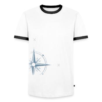 Rügen Urlaub Ostsee Insel Koordinaten Karte - Männer Kontrast-T-Shirt - Weiß/Schwarz - Vorne - AI Model Female 172 light (172cm) & AI Model Male 178 dark (178cm)