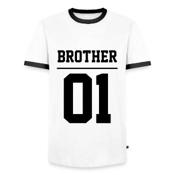 Brother 01 Brother Team Big Bro Player Family - Men's Ringer Shirt - white/black - Front - AI Model Female 172 light (172cm) & AI Model Male 178 dark (178cm)