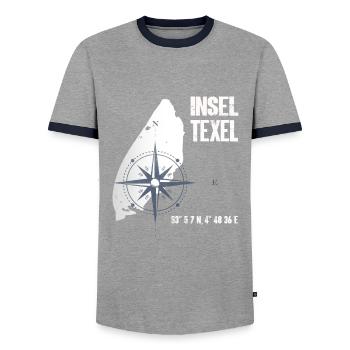 Texel Nordsee Insel Koordinaten Karte Urlaub - Männer Kontrast-T-Shirt - Grau/Navy  - Vorne - AI Model Female 172 light (172cm) & AI Model Male 178 light (178cm)