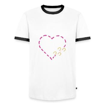 Un cœur rose avec des fers à cheval jaunes pour chevaux - T-shirt contrasté Homme - blanc/noir - Devant - AI Model Female 172 light (172cm) & AI Model Male 178 dark (178cm)