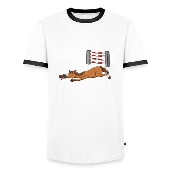 Le cheval sauteur se repose avant le saut - T-shirt contrasté Homme - blanc/noir - Devant - AI Model Female 172 light (172cm) & AI Model Male 178 dark (178cm)