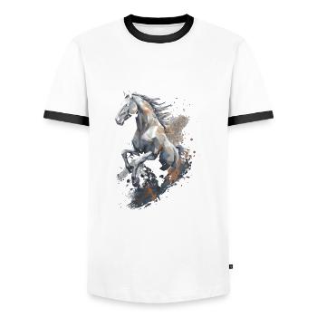 Jumping horse Polygon in the dust - Men's Ringer Shirt - white/black - Front - AI Model Female 172 light (172cm) & AI Model Male 178 dark (178cm)