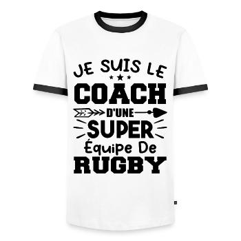 Je suis le coach d'une super équipe de rugby - T-shirt contrasté Homme - blanc/noir - Devant - AI Model Female 172 light (172cm) & AI Model Male 178 dark (178cm)