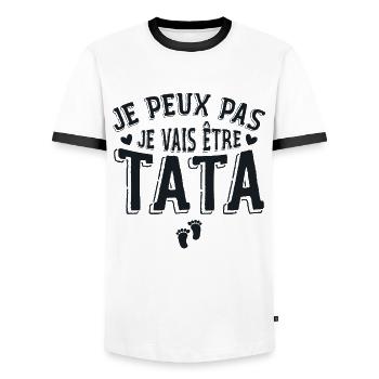Je Peux Pas Je Vais Etre Tata - Annonce Grossesse - T-shirt contrasté Homme - blanc/noir - Devant - AI Model Female 172 light (172cm) & AI Model Male 178 dark (178cm)