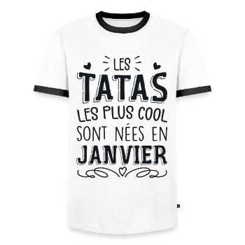 Anniversaire Tante Tata Janvier Cadeau - T-shirt contrasté Homme - blanc/noir - Devant - AI Model Female 172 light (172cm) & AI Model Male 178 dark (178cm)