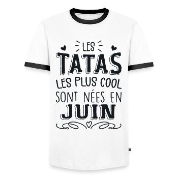 Anniversaire Tante Tata Juin Cadeau - T-shirt contrasté Homme - blanc/noir - Devant - AI Model Female 172 light (172cm) & AI Model Male 178 dark (178cm)