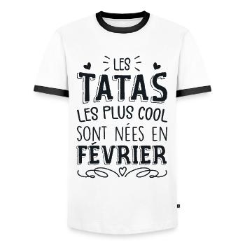 Anniversaire Tante Tata Février Cadeau - T-shirt contrasté Homme - blanc/noir - Devant - AI Model Female 172 light (172cm) & AI Model Male 178 dark (178cm)