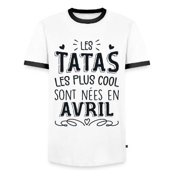 Anniversaire Tante Tata Avril Cadeau - T-shirt contrasté Homme - blanc/noir - Devant - AI Model Female 172 light (172cm) & AI Model Male 178 dark (178cm)