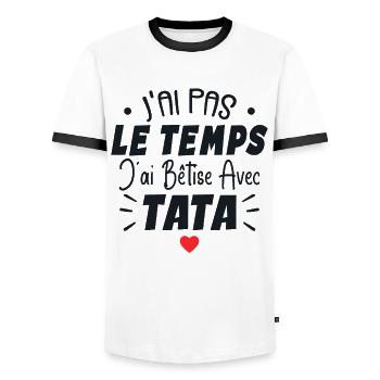 J’ai Pas Le Temps J’ai Bêtise Avec Tata - T-shirt contrasté Homme - blanc/noir - Devant - AI Model Female 172 light (172cm) & AI Model Male 178 dark (178cm)