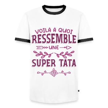 Super Tata Humour Idée Cadeau Tante Tatie - T-shirt contrasté Homme - blanc/noir - Devant - AI Model Female 172 light (172cm) & AI Model Male 178 dark (178cm)