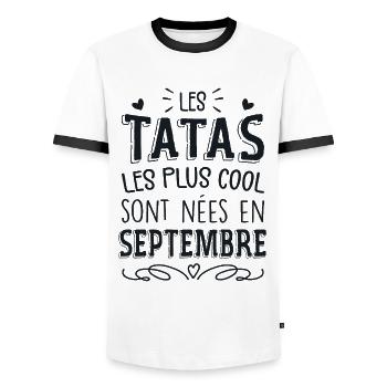 Anniversaire Tante Tata Septembre Cadeau - T-shirt contrasté Homme - blanc/noir - Devant - AI Model Female 172 light (172cm) & AI Model Male 178 dark (178cm)