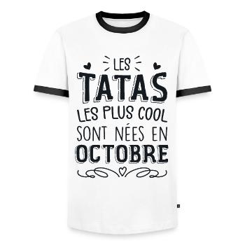 Anniversaire Tante Tata Octobre Cadeau - T-shirt contrasté Homme - blanc/noir - Devant - AI Model Female 172 light (172cm) & AI Model Male 178 dark (178cm)