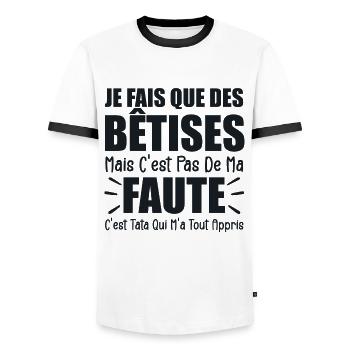 Je Fais Que Des Bêtises C'est Tata Qui M'a Appris - T-shirt contrasté Homme - blanc/noir - Devant - AI Model Female 172 light (172cm) & AI Model Male 178 dark (178cm)