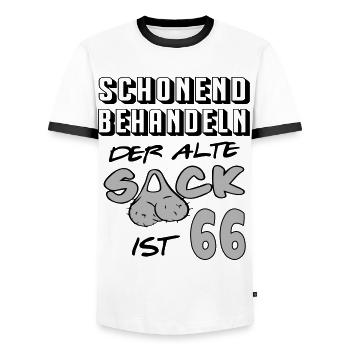 Geburtstag 66 Schonend behandeln Alter Sack ist - Männer Kontrast-T-Shirt - Weiß/Schwarz - Vorne - AI Model Female 172 light (172cm) & AI Model Male 178 dark (178cm)