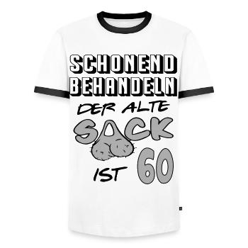 Geburtstag 60 Schonend behandeln Alter Sack ist 60 - Männer Kontrast-T-Shirt - Weiß/Schwarz - Vorne - AI Model Female 172 light (172cm) & AI Model Male 178 dark (178cm)