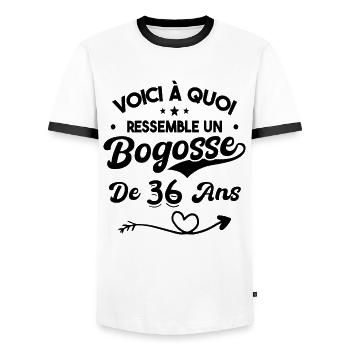 Bogosse 36 ans Cadeau Humour Anniversaire 36 ans - T-shirt contrasté Homme - blanc/noir - Devant - AI Model Female 172 light (172cm) & AI Model Male 178 dark (178cm)