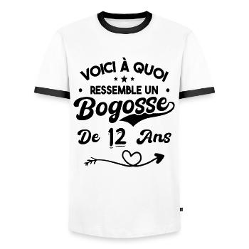 Bogosse 12 ans Cadeau Humour Anniversaire 12 ans - T-shirt contrasté Homme - blanc/noir - Devant - AI Model Female 172 light (172cm) & AI Model Male 178 dark (178cm)