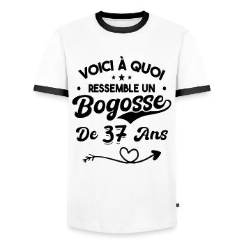 Bogosse 37 ans Cadeau Humour Anniversaire 37 ans - T-shirt contrasté Homme - blanc/noir - Devant - AI Model Female 172 light (172cm) & AI Model Male 178 dark (178cm)