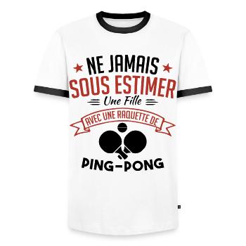 Une Fille Et joueur de ping-pong - T-shirt contrasté Homme - blanc/noir - Devant - AI Model Female 172 light (172cm) & AI Model Male 178 dark (178cm)