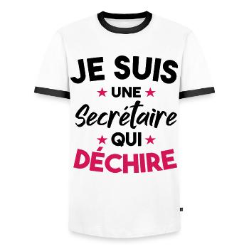 Je Suis Une Secrétaire Qui Déchire - T-shirt contrasté Homme - blanc/noir - Devant - AI Model Female 172 light (172cm) & AI Model Male 178 dark (178cm)