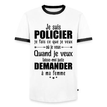 Policier En Couple Idée Cadeau Pour Mon Mari - T-shirt contrasté Homme - blanc/noir - Devant - AI Model Female 172 light (172cm) & AI Model Male 178 dark (178cm)