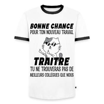 Départ Collègue Travail & Nouvel Emploi - Adieu - T-shirt contrasté Homme - blanc/noir - Devant - AI Model Female 172 light (172cm) & AI Model Male 178 dark (178cm)