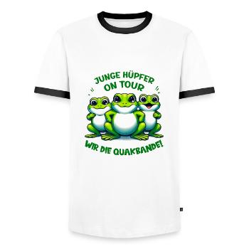 Little Comic Toads Gang - Men's Ringer Shirt - white/black - Front - AI Model Female 172 light (172cm) & AI Model Male 178 dark (178cm)