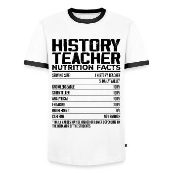 History Teacher Nutrition Facts | History Teacher - T-shirt contrasté Homme - blanc/noir - Devant - AI Model Female 172 light (172cm) & AI Model Male 178 dark (178cm)