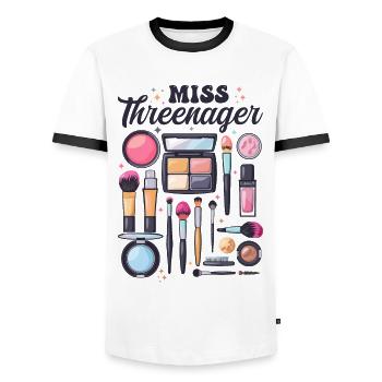 Miss Threenager Spa Makeup 3rd Birthday Family - Men's Ringer Shirt - white/black - Front - AI Model Female 172 light (172cm) & AI Model Male 178 dark (178cm)