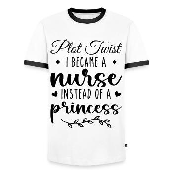 Krankenschwester Nicht Prinzessin Lustige Krankenschwester für Frauen, Mädchen - Männer Kontrast-T-Shirt - Weiß/Schwarz - Vorne - AI Model Female 172 light (172cm) & AI Model Male 178 dark (178cm)
