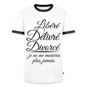 Freigegebenes, geliefertes, geschiedenes Geschenk - Männer Kontrast-T-Shirt - Weiß/Schwarz - Vorne - AI Model Female 172 light (172cm) & AI Model Male 178 dark (178cm)