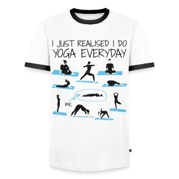 Cadeau Humour Yoga Cadeau Femmes Filles - T-shirt contrasté Homme - blanc/noir - Devant - AI Model Female 172 light (172cm) & AI Model Male 178 dark (178cm)