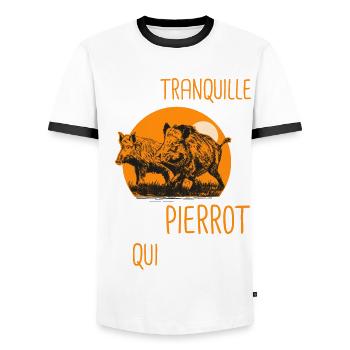 chasse Tranquille Pierrot qui tire Humour pierre - T-shirt contrasté Homme - blanc/noir - Devant - AI Model Female 172 light (172cm) & AI Model Male 178 dark (178cm)