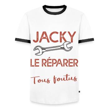 Si Jacky ne peut pas le réparer on est foutus - T-shirt contrasté Homme - blanc/noir - Devant - AI Model Female 172 light (172cm) & AI Model Male 178 dark (178cm)